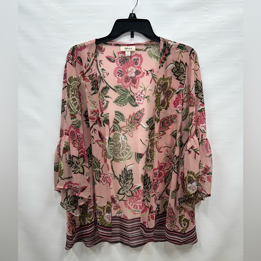 Style & Co Kimono Cardigan Womens Petite Medium Multicolor Long Sleeve Floral